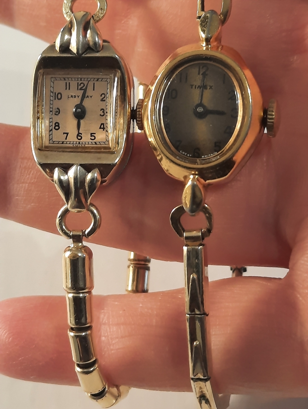 12 Karat GF.Lady Jay & Timex Vintage Twin Women's Bracelet Watches -